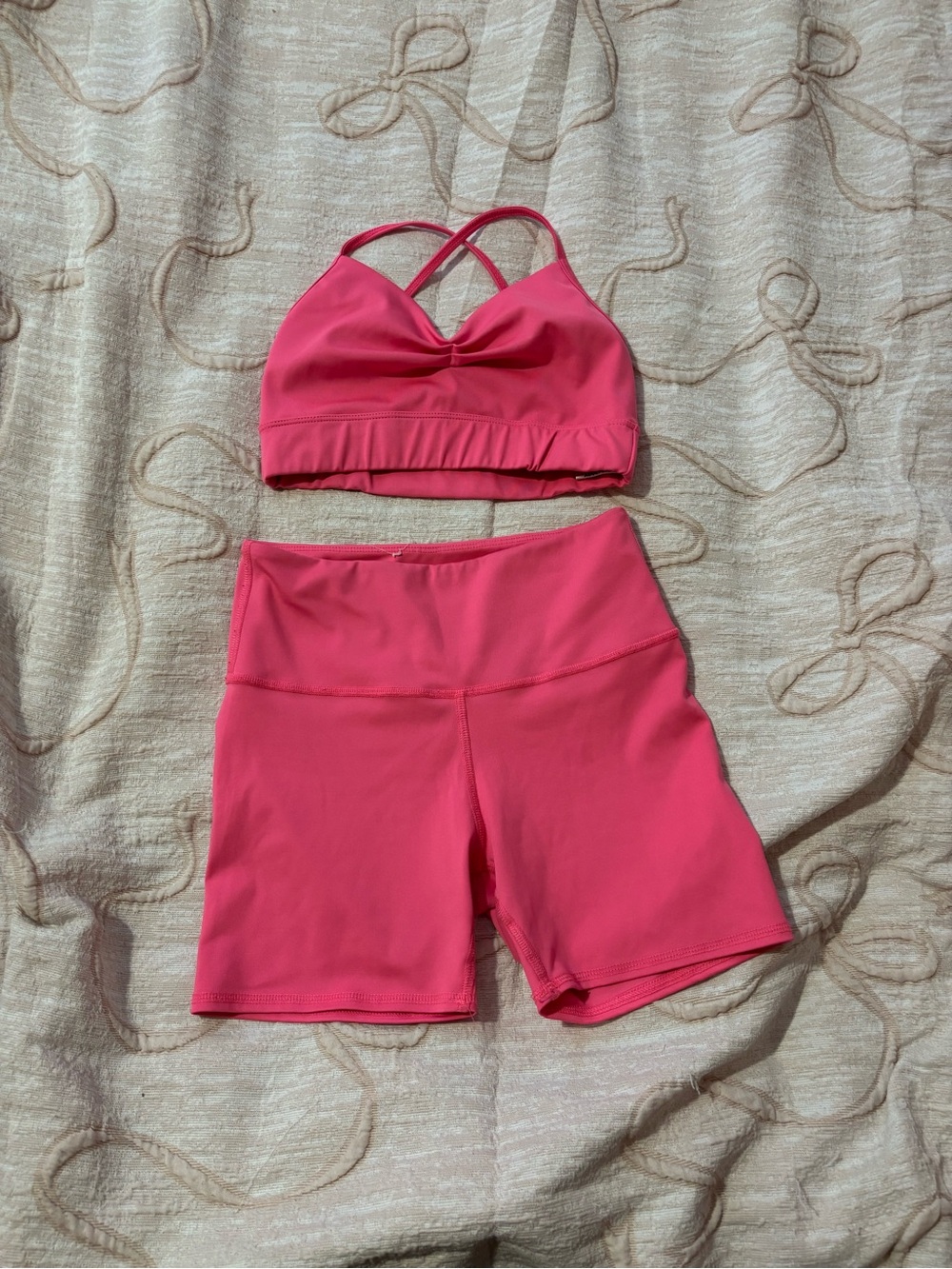 Pink Active  Set with Cross-Back Top and High-Waist Shorts Tiger Friday